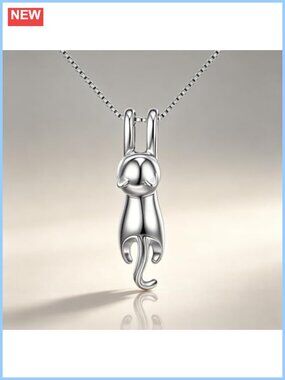 925 Sterling Silver Cat Necklace Climbing Kitty Pendant Dainty Animal Charm
